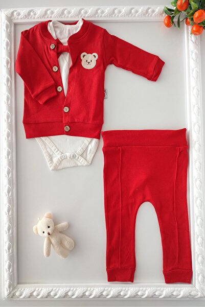 dubi baby Red Badi Snap-on Bow Tie Combed Cotton 3-Piece Baby Jacket Set
