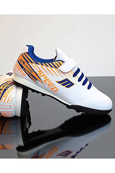 MP ONE Kidessa 1753-1368 Bantlı Çocuk Halı Saha Futbol Ayakkabısı BEYAZ