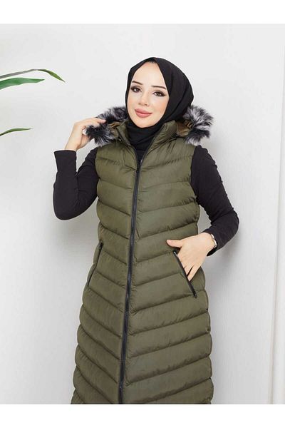 KMKkombin KMK COMBIN WOMEN'S LONG FRONT ZIP HOODED INFLATABLE VEST