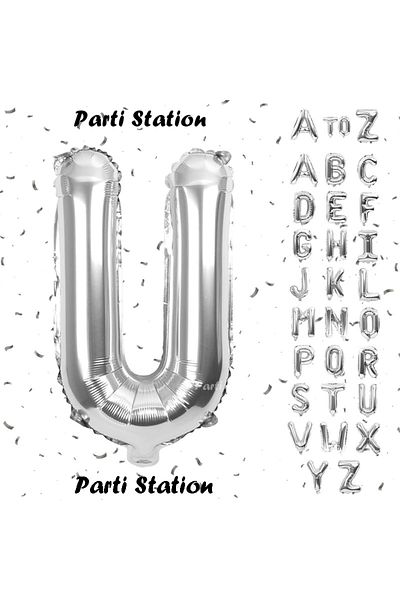 Parti Station Silver Color Letter Foil Balloon Letter U Large Size 100 cm 1 Meter Helium Flying Foil Balloon 40" Inch 1 Piece
