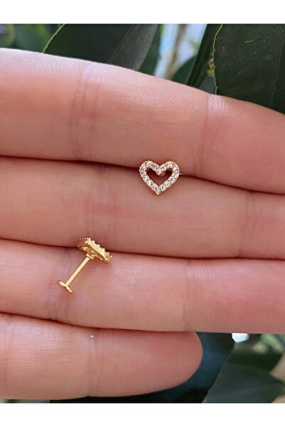 Arescollection cerrahi çelik gold renk zirkon taşlı kalp tragus kıkırdak conch piercing