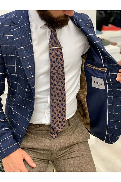 LONATOLİA Ανδρικό τετράγωνο καρό μπουφάν Italian Cut Slim Fit