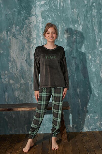 Mihra 13351-50 Plaid Soft Velvet Children's Pajama Set (Mom and Girl Can Be Combined)