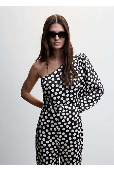MANGO Woman Polka Dot Asymmetric Jumpsuit