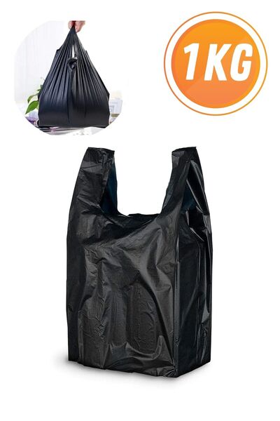 Eliz Party Kalın Siyah Atlet Poşet Market Manav Poşeti Büyük Boy 30x60cm 1 Kg
