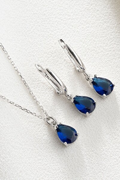 Silvano Jewelry 925 Ayar Gümüş Damla Model Kolye Küpe Seti