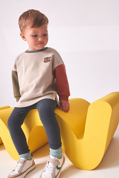 Next Baby 100% Cotton Color Blocked Sweatshirt Tights Top and Bottom Set