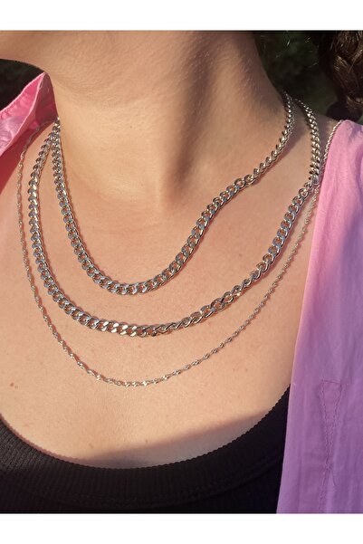 Fiamoss Çelik Üçlü Kombin Zincir Kolye