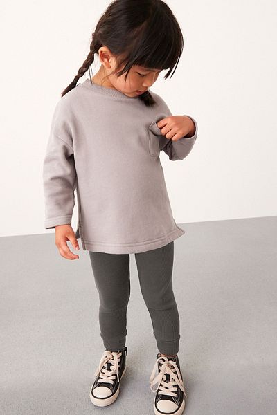 Next Baby 100% Cotton Gray Sweatshirt Tights Top and Bottom Set