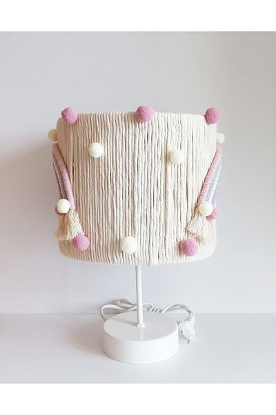C&A&B KUZEY AVİZE Pink Ecru Macrame Wrapped Rainbow - Baby Girl Child Room Lampshade