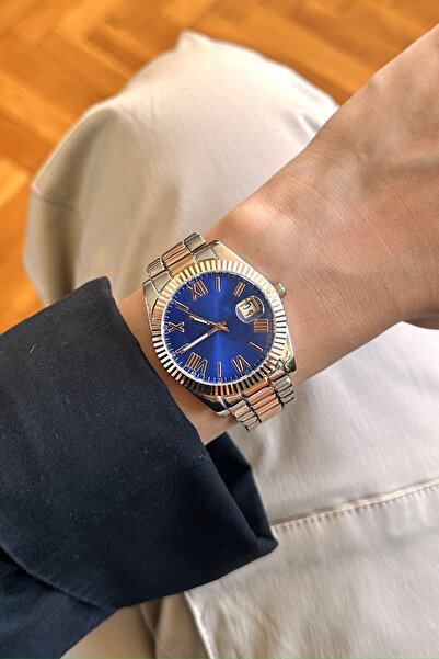 pierrose Silver Rose Double Color Metal Cord Calendar Women's Wristwatch