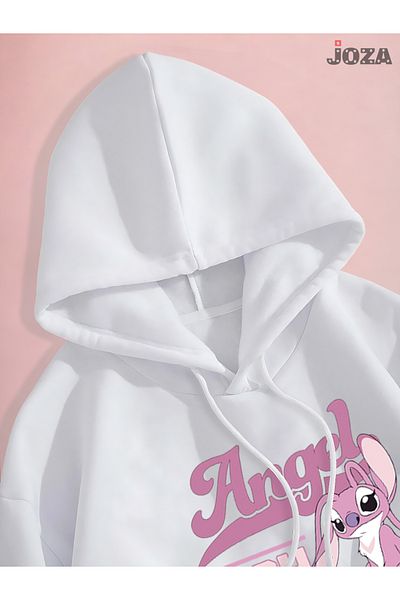 Joza Outdoors Unisex Femei Bărbați Basic Lilo Angel Stitch Printed Black White Raster Hooded Fleece Hanorac