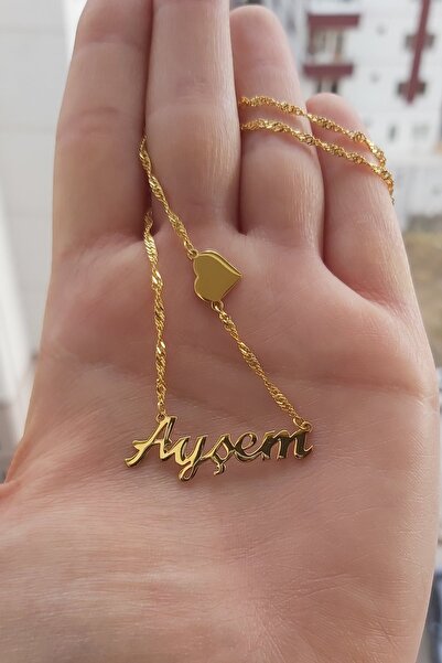 ÖZGÜR TAKI 925 Ayar Gümüş 24 Ayar Altın Kaplama İsimli Kalpli Kolye