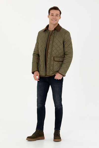 U.S. Polo Assn. Men's Velvet Collar Quilted Jacket Coat 1655546 Khaki