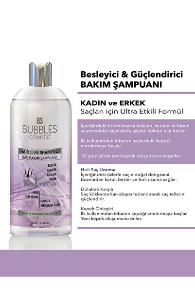 bs bubbles cosmetic Tuzsuz Besleyici Ve Güçlü Bakım Keratin Biotin Ve Kolajen Ile Zenginleştirilmiş Saç Şampuan 400ml