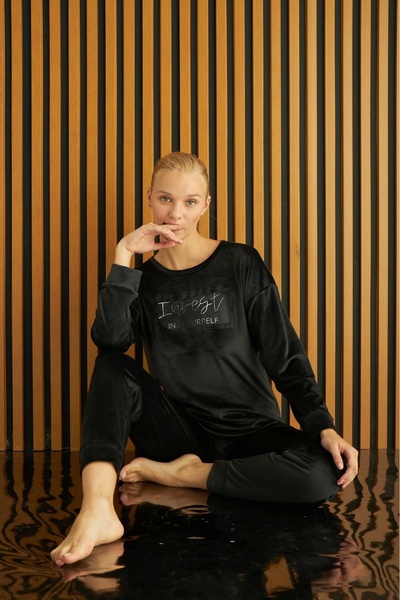 Pijamoni PYJAMONI ΓΥΝΑΙΚΕΙΑ ΜΑΛΑΚΗ ΒΕΛΟΥΔΑ ΣΕΤ ΠΙΤΖΑΜΑ 4200 - ΜΑΥΡΟ