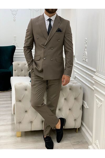 LONATOLİA Men's Double Breasted Suit Italian Cut Slim Fit Jacket Trousers