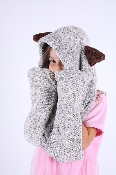 Babyhola Girl Boy Plush Beanie with Ears - Winter Babyhola 1300 with Pocket Gloves