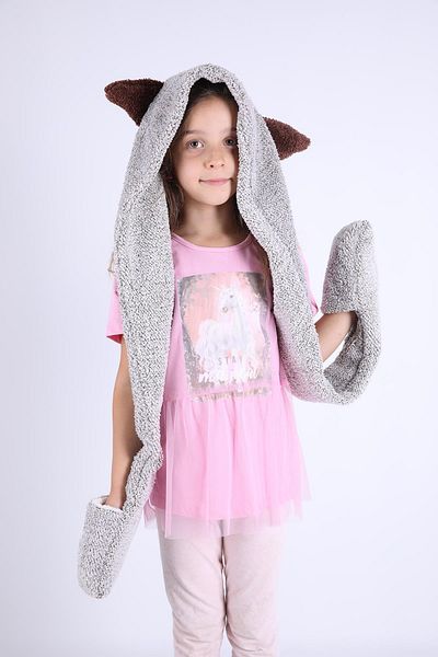 Babyhola Girl Boy Plush Beanie with Ears - Winter Babyhola 1300 with Pocket Gloves