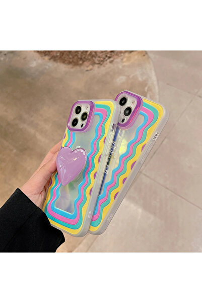 SEGRETO Iphone 13 Pro Max Uyumlu Gökkuşağı Hologramlı Aynalı Pembe Kalp Selfi...