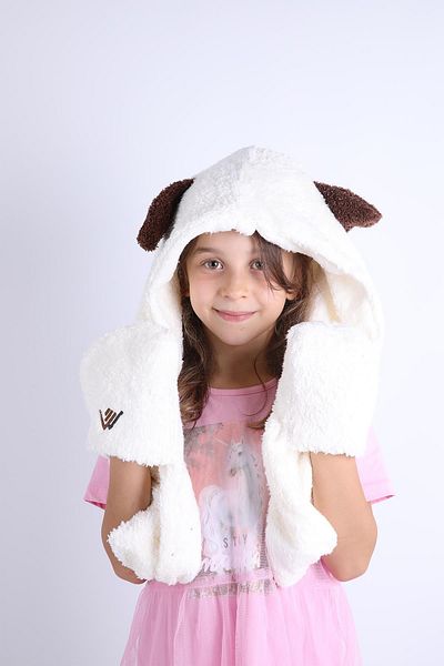 Babyhola Girl Boy Plush Beanie with Ears - Winter Babyhola 1300 with Pocket Gloves