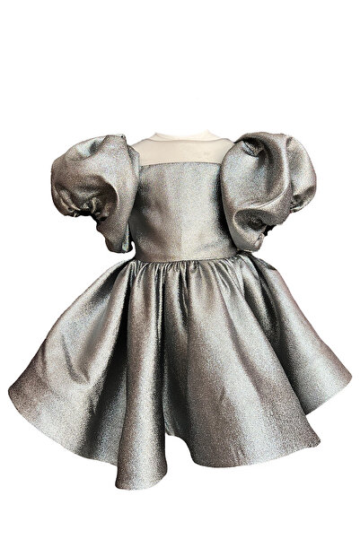 zühre balaban Silver Jakar Gri Simli Kısa Kız Çocuk Abiye Elbise