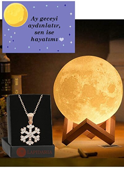 Lapidaria 3d Ahşap Standlı Ay Gece Lambası Kartanesi Kolye Hediyeli Küre Led ...