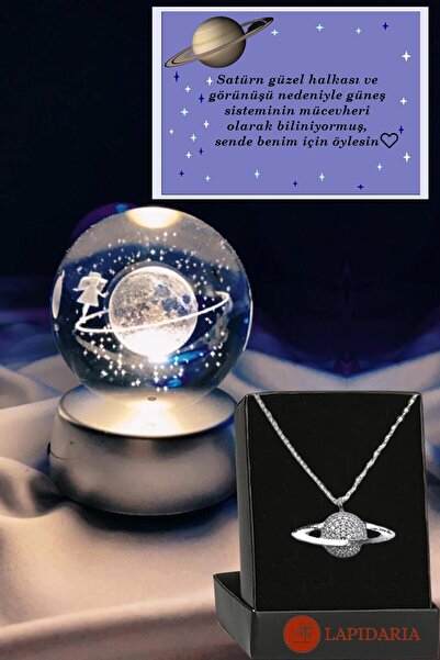 Lapidaria Satürn Temalı Işıklı 3d Led Işıklı Cam Küre Ve Satürn Temalı Kolye