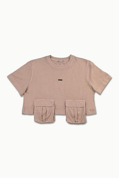 Dilvin 30244 Tricou cu buzunar cargo cu efect decolorat-bej 101A30244