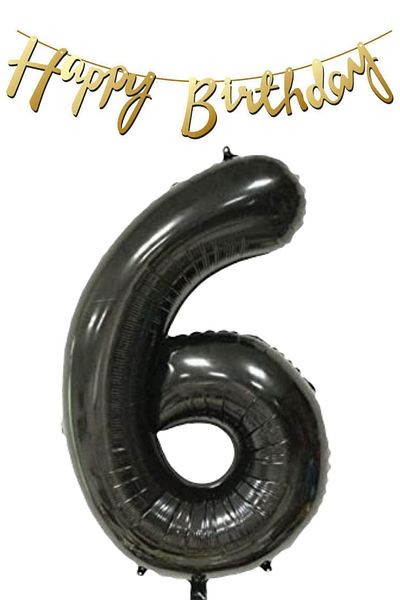 ELGALA Happy Birthday Written Pennant and 6 Numbers Foil Balloon