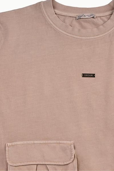 Dilvin 30244 Tricou cu buzunar cargo cu efect decolorat-bej 101A30244