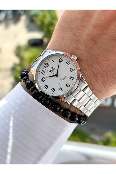 Q&Q Brand Steel Strap, Waterproof, Silver Color Men's Wristwatch+bracelet