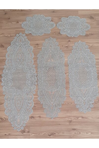 WENESSİ Anglez Kordon Hasır Desen 5li Takım Gri Gümüş Simli