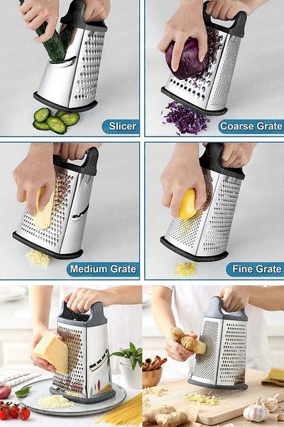 Tilbe Home 2-Piece Large Size Steel Grater Silicone Base 4-Function Garlic Cheese Vegetable Chopper Grater
