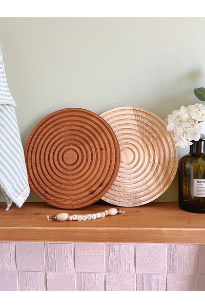 BUCOLIC 2-Piece Wooden Carved Oval Rainbow Decorative Tray Presentation Tray Wooden Presentation Holder Natural-Brown
