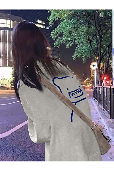 Tarzsokak Desen animat cu grafică, fără umeri, supradimensionat, gri