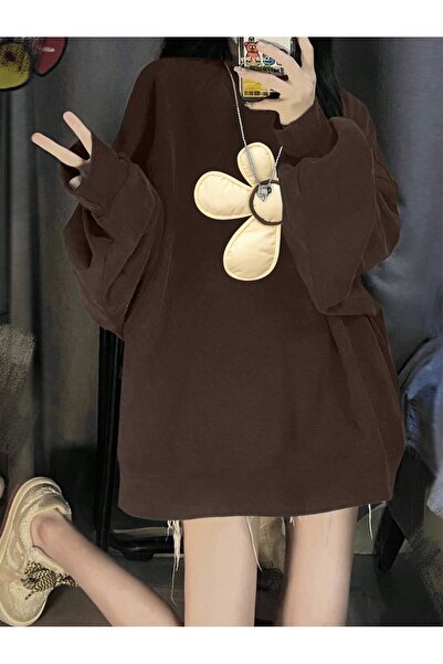 Tarzsokak Hanorac supradimensionat cu flori, fără umeri, maro