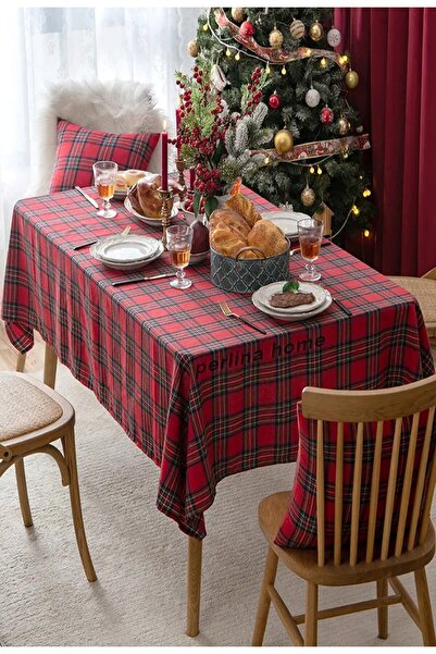 perlina home Yılbaşı Şıklığı Kırmızı_yeşil Uyumu Desenli Masa Örtüsü Seçenekleri ( En X Boy )