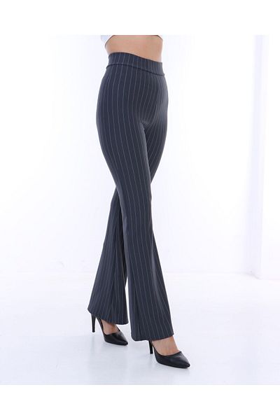 Nida tekstil women's high waist retractive striped ispanyple leg pants