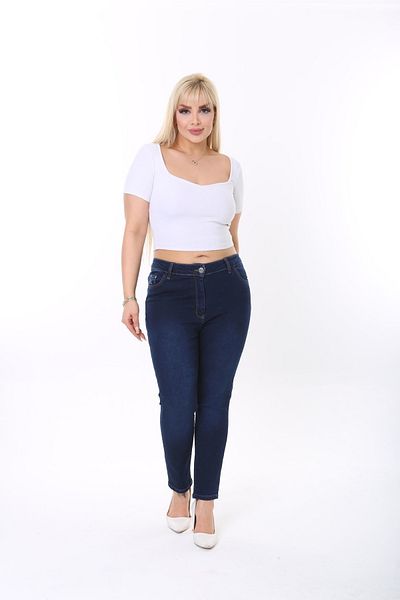 xlargebutik Plus size clothing dark blue jeans with elastic waist