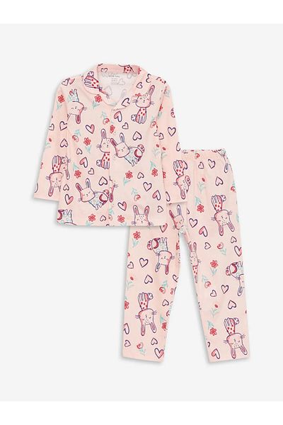 LC Waikiki Lcw Baby Polo Collar Long Sleeve Printed Baby Girl Pajama Set