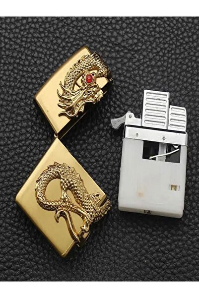 HK GİFT SHOP Özel Ejderha Kabartmalı Özel Tasarım Metal Jet Çakmak