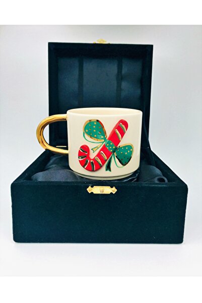 SeraSelin 24 Ayar Altın Işlemeli Yeniyıl Yılbaşı Noel Şekeri Kabartmalı, El Yapımı 250 ml Mug