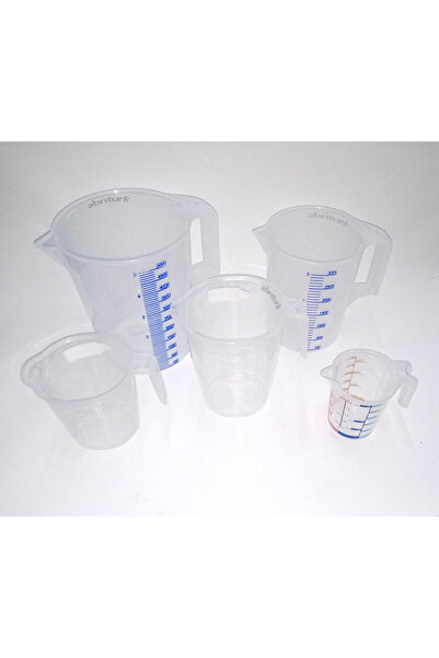 abnturk 5li Set Şeffaf Kırılmayan Plastikten Kulplu Sürahi Tipi Ölçek Kapları...