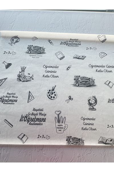 eylülün etiket fabrikası Teacher's Day Themed Black Design Paper / White Background - Packaging Paper - 30 Pieces
