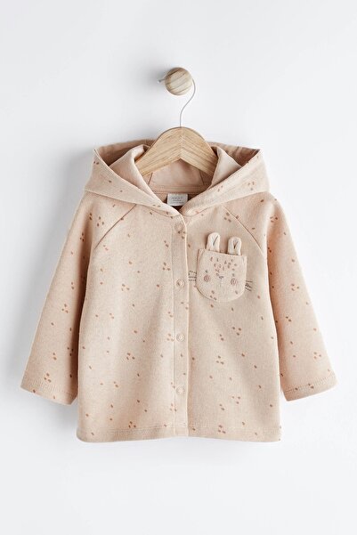 Next Baby Pamuklu Karamel Kahve Cep Detaylı Kapüşonlu Bebek Hırka / Ceket