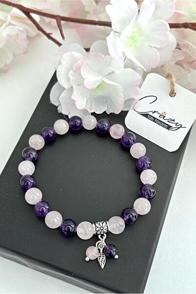 CRAZY TAKI TASARIM Ametist & Pembe Kuvars Doğaltaş Kadın Bileklik