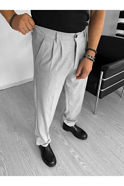 THEMANN Baggy Pileli Gri Boru Paça Pantolon