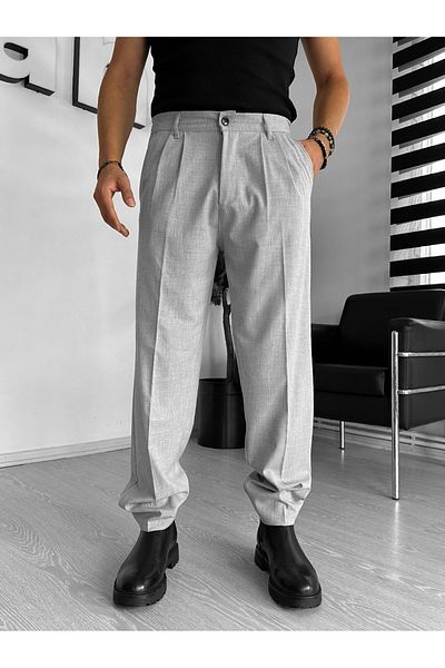 THEMANN Baggy Pleated Gray Pipe Leg Trousers