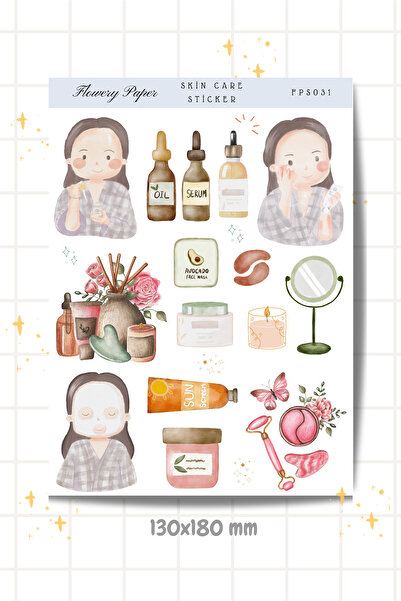 Flowery Paper Skin Care Sticker - Defter ,Ajanda , Journal,Scrapbook için uyg...
